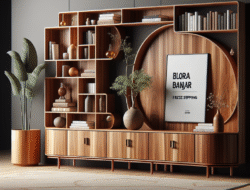 Promo rak buku dan bufet jati Blora Banjar model modern gratis ongkir