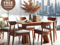 Promo kursi makan dan meja tamu jati Blora Sukabumi model modern gratis ongkir